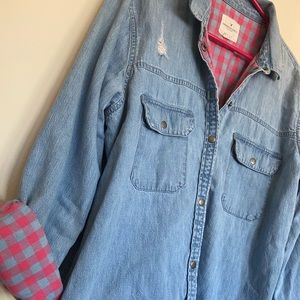 American Eagle Plaid Lined Denim Shirt